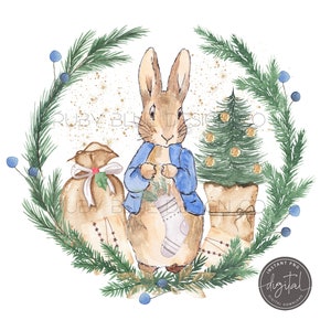 Peter Rabbit Christmas PNG, Peter Rabbit Wreath Design, Card, Tag, Digital Download, Printable, Christmas Wreath
