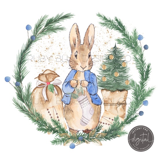 Peter Rabbit Christmas PNG Peter Rabbit Wreath Design Card - Etsy UK
