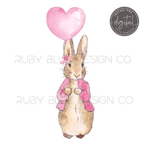 Flopsy Kaninchen rosa Herz Ballon PNG, Peter Rabbit, digitaler Download, druckbare, rosa Ballon
