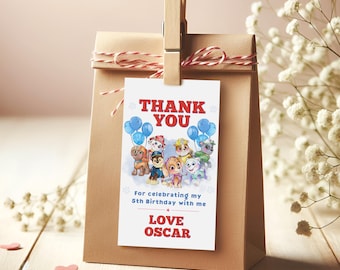 Personalised Paw Party Gift Bag Tags, Puppy Thank You Tags favour Printed