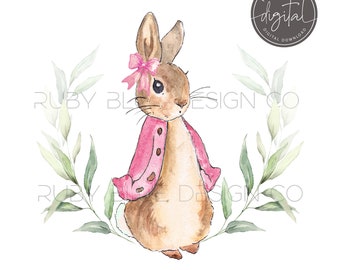 Flopsy Rabbit Pink Hear Leaves PNG, Peter Rabbit, Digital Download, Printable, Pink
