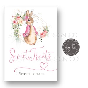 Digital Sweet Treats Schild Flopsy Peter Hase Blätter JPG, Digital Download, druckbar, Taufe Taufe Party Sweet Candy Cart