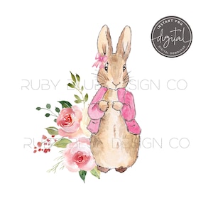 Flopsy Rabbit Pink Floral PNG, Peter Rabbit, Digitaler Download, druckbar, Pink Floral