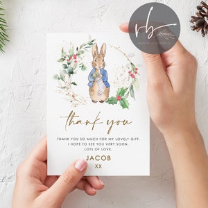 DIGITALE Peter Rabbit Personalizzato Natale Biglietti di ringraziamento note, Unisex Grazie Natale Peter Rabbit Note di ringraziamento Download