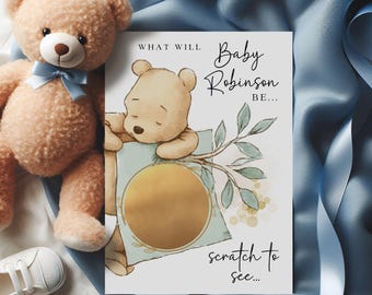 Personalised Gender Reveal Scratch to Reveal | Boy or Girl | Baby Shower | Classic Bear | Pink & Blue | Guess the Gender