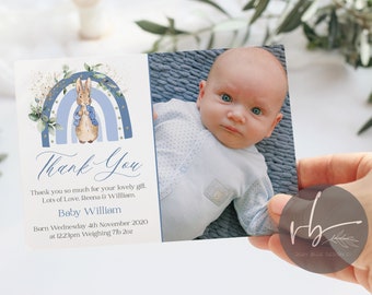 Personalised Photo Peter Rabbit Thank You Cards, pack of 10 Christening Baptism Party Thank You Photo Note Cards