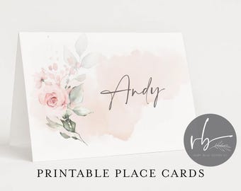 Printable FLORAL Watercolour Cards, Birthday Wedding Place Cards, Baby Shower, Food Tents, Christening Party, Instant Download