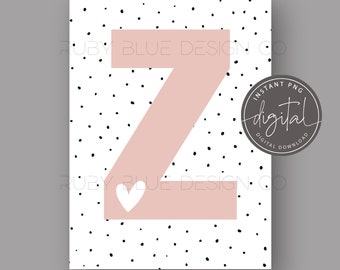 Pink Initial with Spotty Background PNG, Nursery Letter Z Design, Card, Tag, Digital Download, Printable, Nursery Decor Print