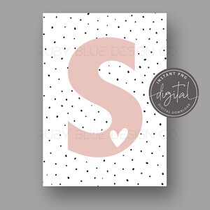 Roze Initial met Spotty Achtergrond PNG, Nursery Letter S Design, Kaart, Tag, Digitale Download, Afdrukbaar, Nursery Decor Print
