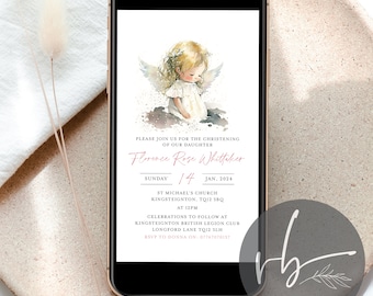 Digital Angel Girl Personalised Christening Invitations, Angel Invite, Gender, digital download