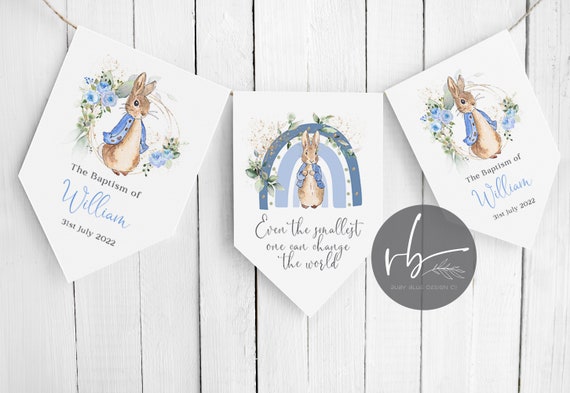 Blue Rabbit Personalised Bunting 6 flags, 1 metre white ribbon