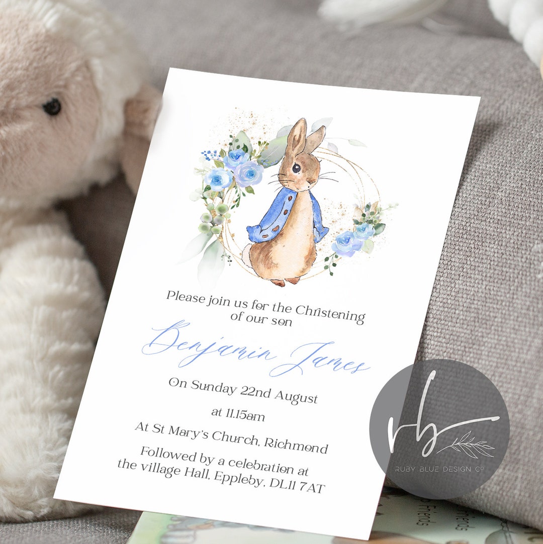DIGITAL Personalised Peter or Flopsy Rabbit Floral Christening ...