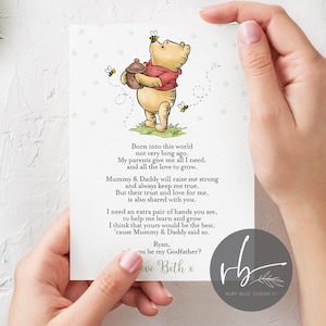 DIGITAL Winnie Pooh Bear Personnalisé Serez-vous ma carte de parrains, marraine, parrain, parrain, parent guide - 1 carte