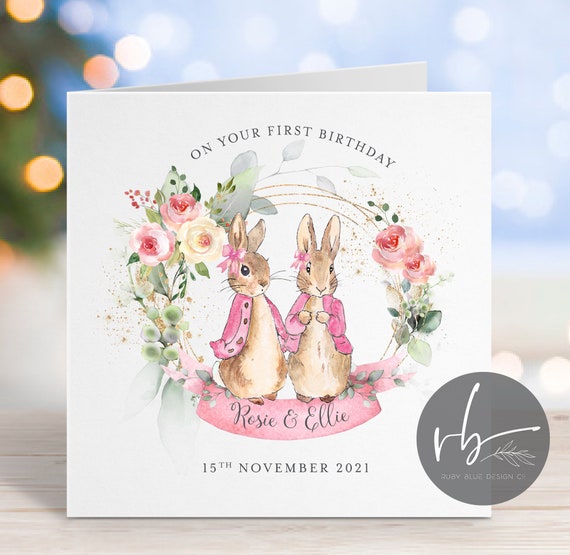 Bunny & Ellie Pink Greeting Card Bunny & Ellie Pink Greeting Card
