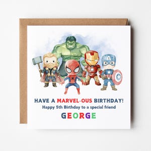 Hero Kids Birthday Card, Personalised, Hero characters, Son Daughter Niece Nephew Grandson Any Age