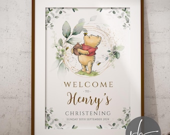 EDITABLE Bear Christening Baby Shower Welcome Sign, Canva, Baby Shower, Baptism, Printable, Editable, Instant Download Template