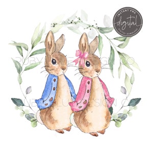 Peter Rabbit Flopsy Hase Zwillinge Frühlingskranz Floral PNG, Peter Rabbit, Digitaler Download, druckbar,