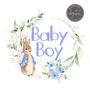 Peter Rabbit Bebê menino azul floral PNG, Peter Rabbit, download digital, para impressão, floral azul