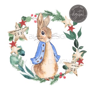 Étoiles de couronne de Noël Peter Rabbit PNG, sublimation Peter Rabbit Feuilles Design, Carte, Tag, Affiche, Clipart, Téléchargement numérique, Imprimable