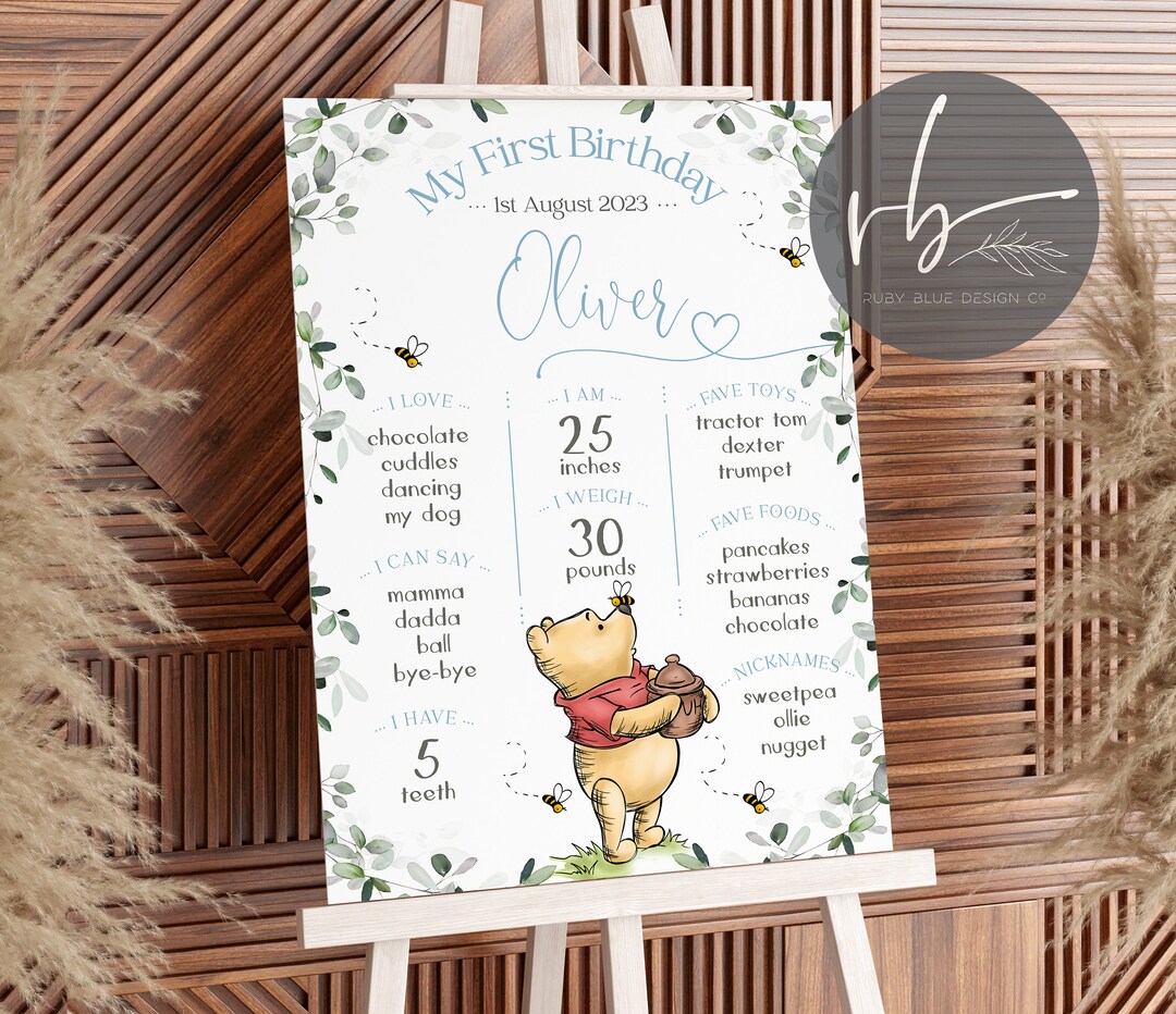 First Birthday Sign Winnie the Pooh Milestone Sign My First Year Sign ...