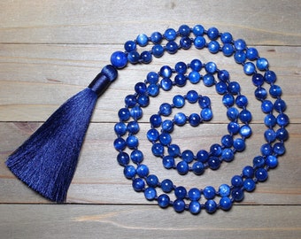 Natural Blue Kyanite Mala Beads, AAA Genuine Kyanite, Meditation Beads Necklace, Yoga Jewelry Gift, Mindfulness Gifts, Mala for Women or Men