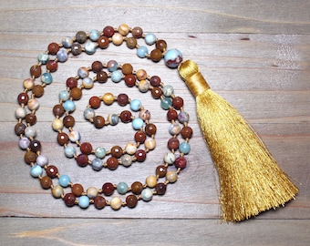 Mala Necklace, Mala Necklace 108, Mala Beads Necklace, Hand Knotted Mala, Yoga Teacher Gift, Japa Mala Beads, Long Tassel Necklace, Meditate