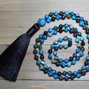 Chrysocolla Mala, Mala Beads Necklace, Chrysocolla Jewelry, Chrysocolla Necklace, Long Tassel Necklace, Yoga Meditation Gifts, Gift for Yogi