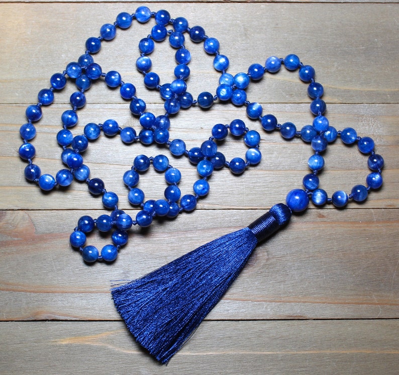 Natural Blue Kyanite Mala Beads, AAA Genuine Kyanite, Meditation Beads Necklace, Yoga Jewelry Gift, Mindfulness Gifts, Mala for Women or Men image 4
