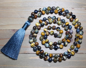 Mala Beads for Meditation, Mala Necklace 108, Mala Necklace for Men, Yoga Jewelry Beaded Necklace, Tigers Eye Mala, Spiritual Jewelry Gift