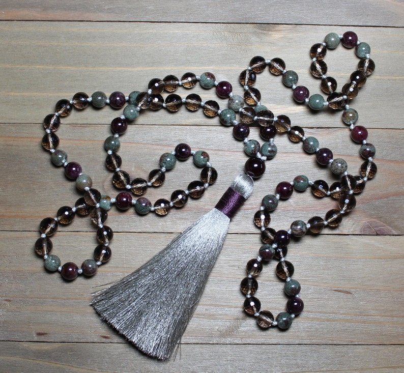 Phantom Quartz Quartz Necklace Long Mala Beads Quartz Mala 108 Quartz Mala Gifts for Anxiety Meditation Gifts Yoga Jewelry for Women