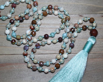Prayer Beads Mala, Prayer Beads Necklace, Prayer Beads 108, Hand Knotted Mala, Buddhist Mala, Yoga Meditation Gifts, Boho Tassel Necklace