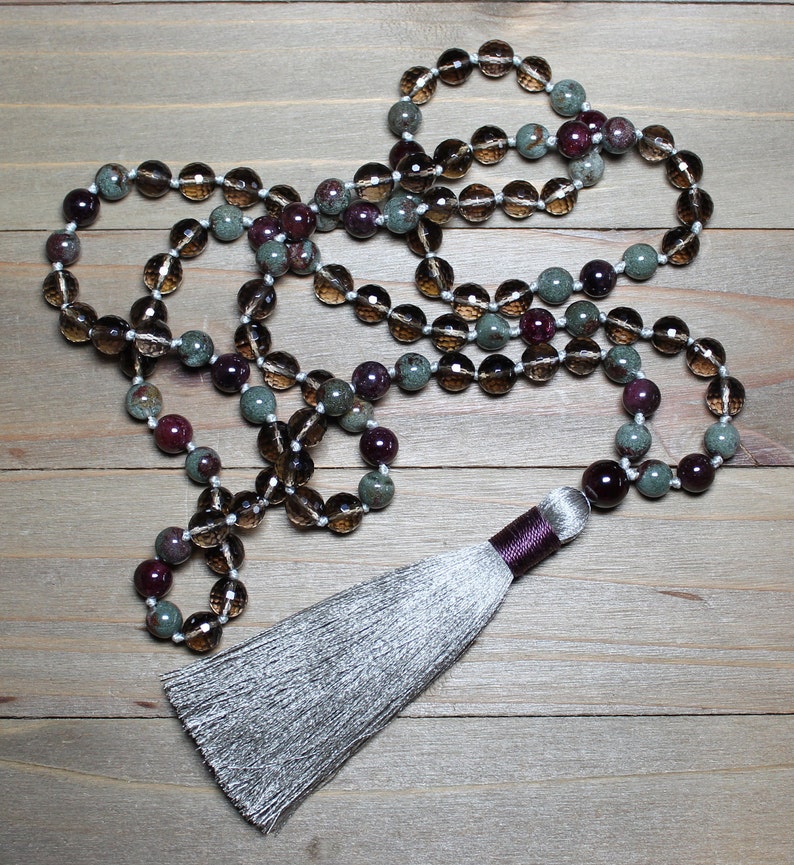 Phantom Quartz Quartz Necklace Long Mala Beads Quartz Mala 108 Quartz Mala Gifts for Anxiety Meditation Gifts Yoga Jewelry for Women