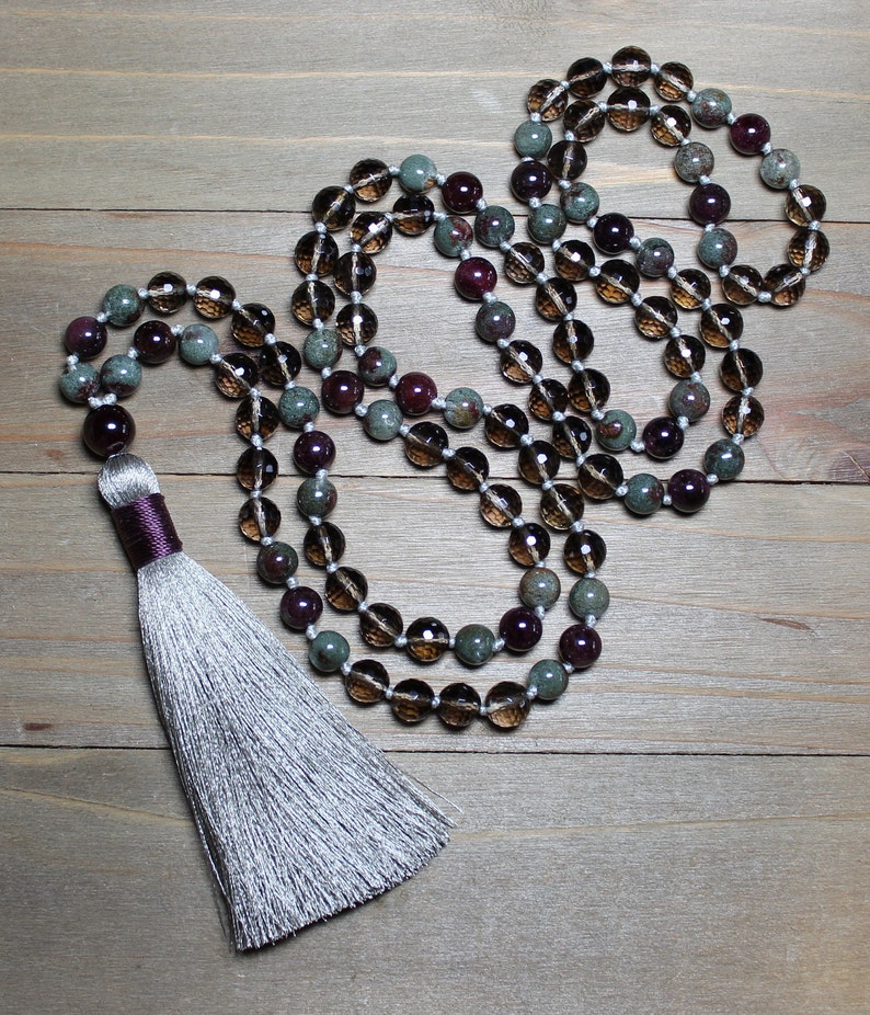 Phantom Quartz Quartz Necklace Long Mala Beads Quartz Mala 108 Quartz Mala Gifts for Anxiety Meditation Gifts Yoga Jewelry for Women