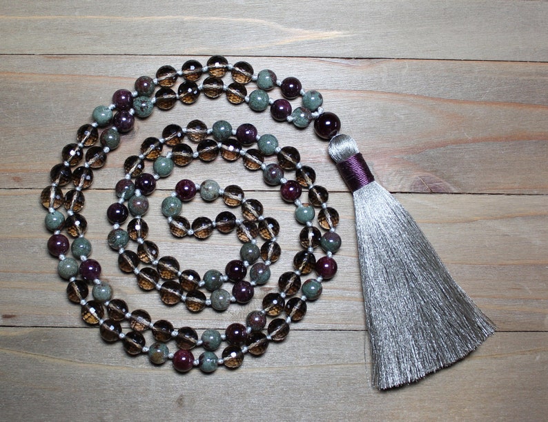 Phantom Quartz Quartz Necklace Long Mala Beads Quartz Mala 108 Quartz Mala Gifts for Anxiety Meditation Gifts Yoga Jewelry for Women