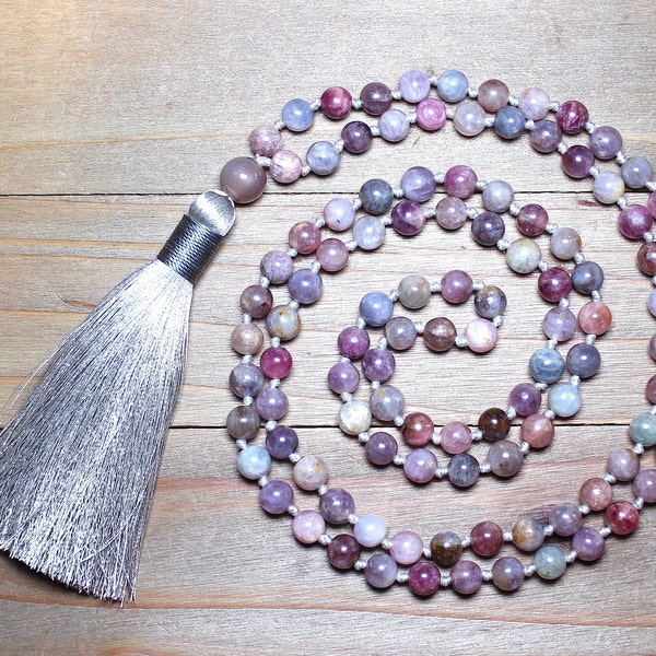 Genuine Rainbow Spinel Mala, 108 Mala Beads, Spinel Beaded Necklace, Hand Knotted Mala, Mala for Meditation, Gemstone Necklace, Yoga Gift