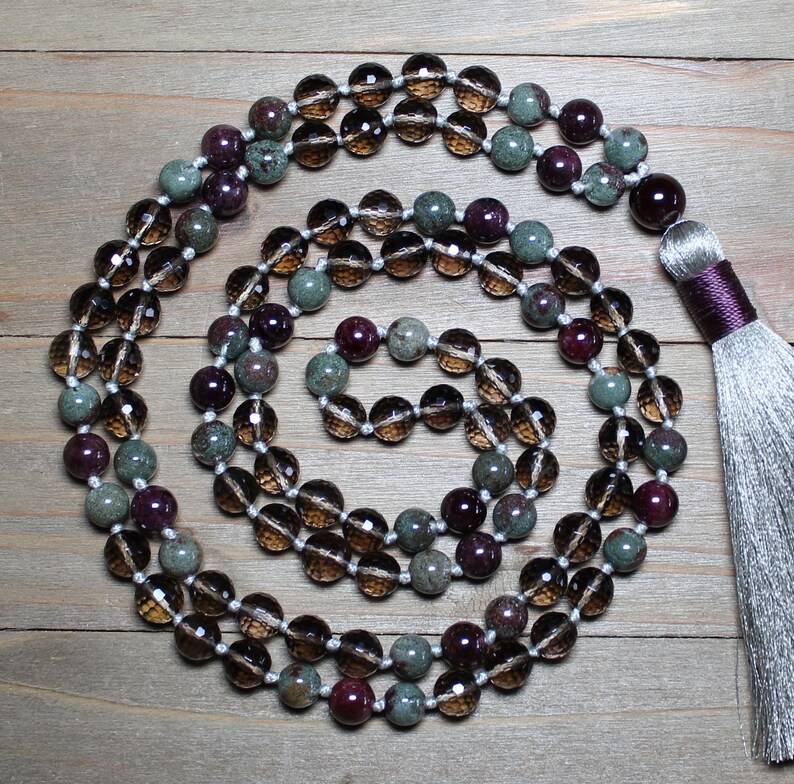 Phantom Quartz Quartz Necklace Long Mala Beads Quartz Mala 108 Quartz Mala Gifts for Anxiety Meditation Gifts Yoga Jewelry for Women