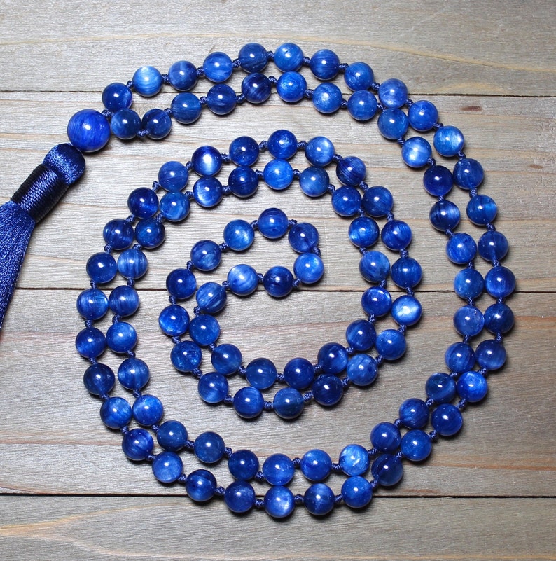 Natural Blue Kyanite Mala Beads, AAA Genuine Kyanite, Meditation Beads Necklace, Yoga Jewelry Gift, Mindfulness Gifts, Mala for Women or Men image 5