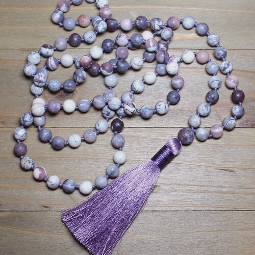 Porcelain Jasper Necklace, Jasper Mala Bead Necklace, 108 shops Bead Mala, Spiritual Jewelry for Women, Yoga Meditation Gift, Gemstone Necklace