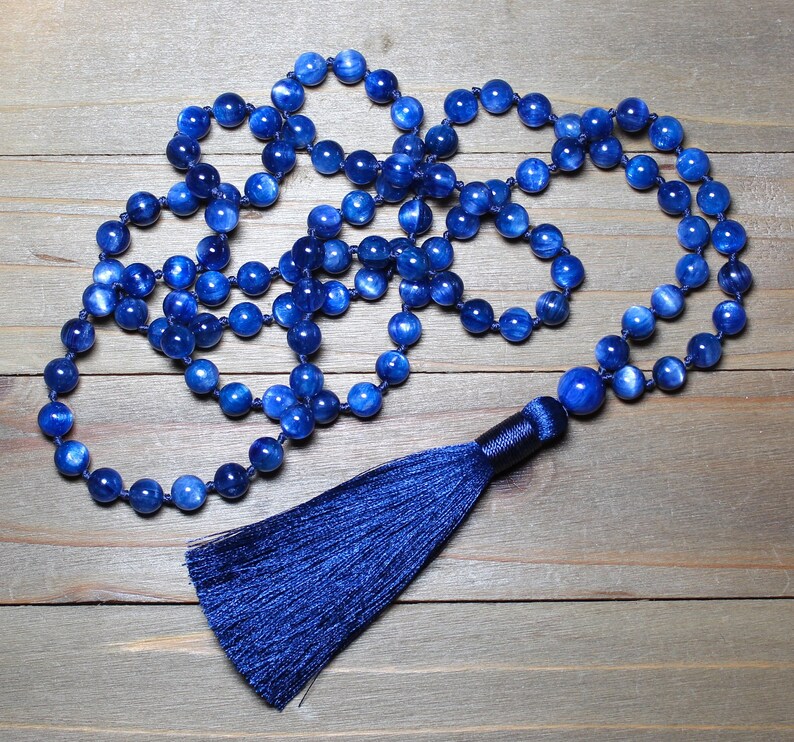Natural Blue Kyanite Mala Beads, AAA Genuine Kyanite, Meditation Beads Necklace, Yoga Jewelry Gift, Mindfulness Gifts, Mala for Women or Men image 6