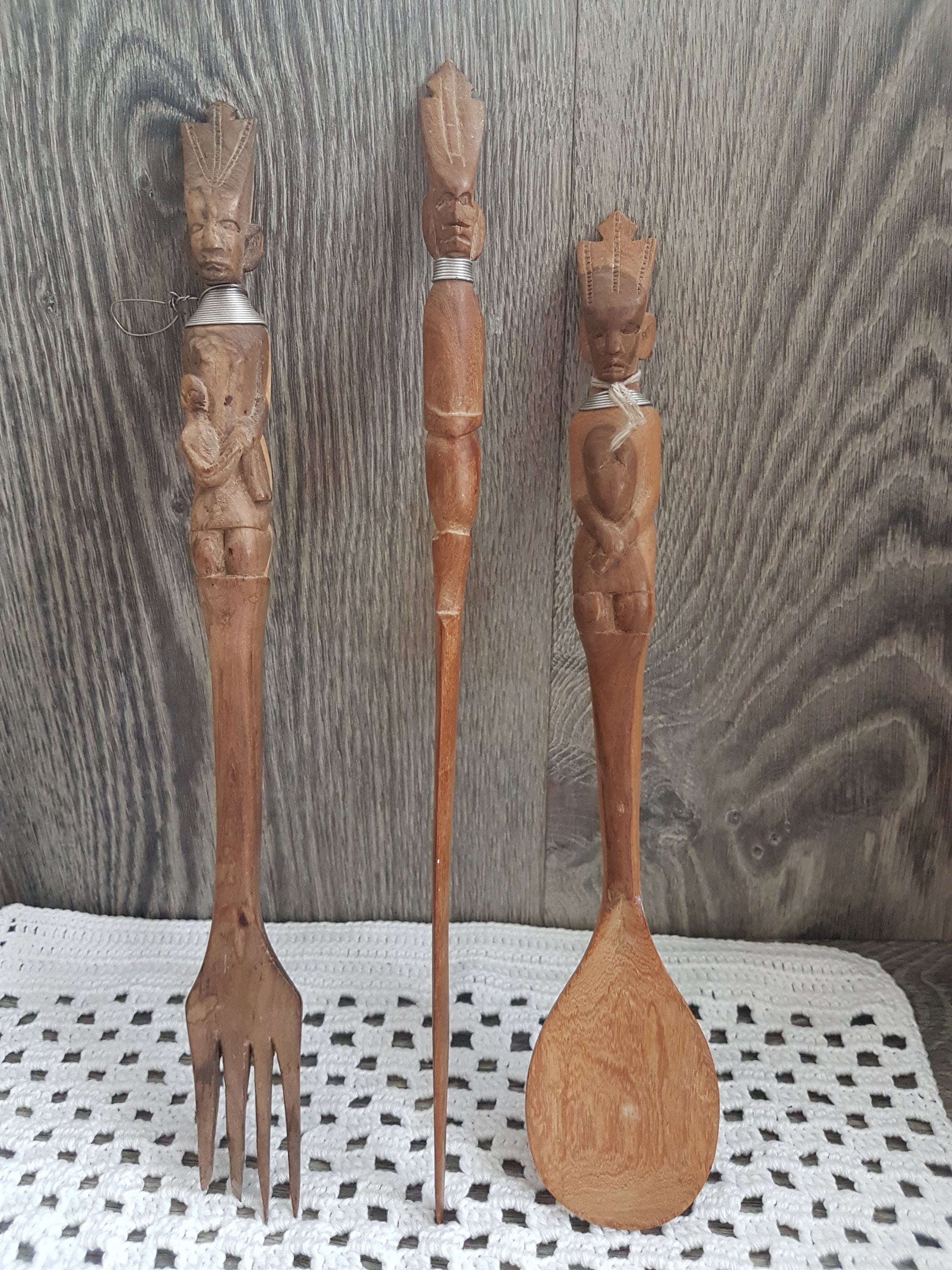 Vintage wooden fork and spoon carved knife hand made fork Etsy