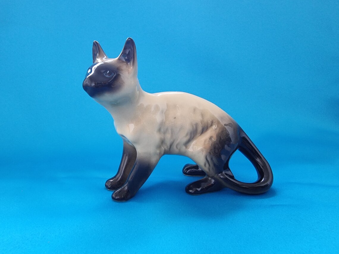 Siamese Cat Figurine Siamese Cat Porcelain Siamese Etsy