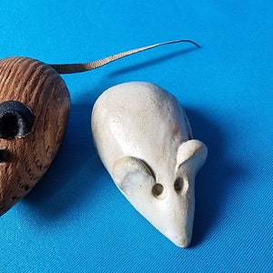 Vintage Mouse Figurine: Wooden & Pottery Mice Set