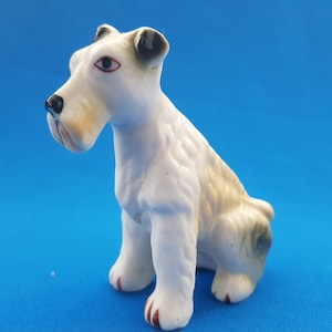 Vintage dog figure, pottery dog, porcelain dog, dog figurine, dog ornament, dog sculpture, Fox terrier, terrier dog figurine, terrier dog