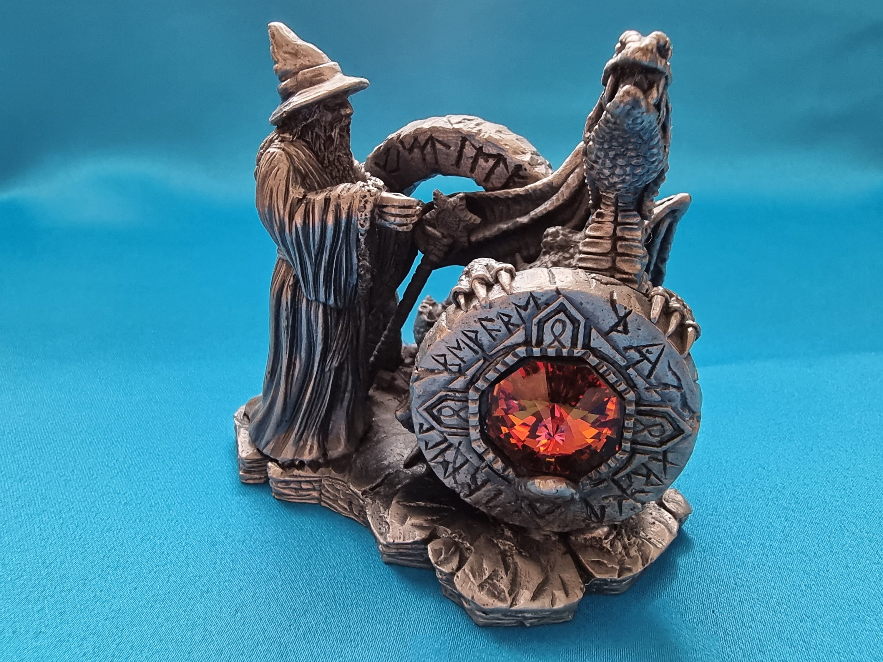 Tudor Mint Pewter Wizard and Dragon Figurine - Myth and Magic