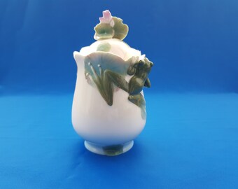 Franz porcelain, franz porcelain frog, franz porcelain sugar bow, pottery sugar bow, frog figurine, vintage sugar bow, sugar bow