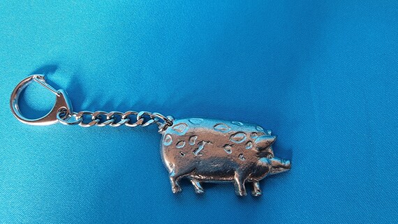 Pig keychain, pewter pig keychain, keychain, pewt… - image 7