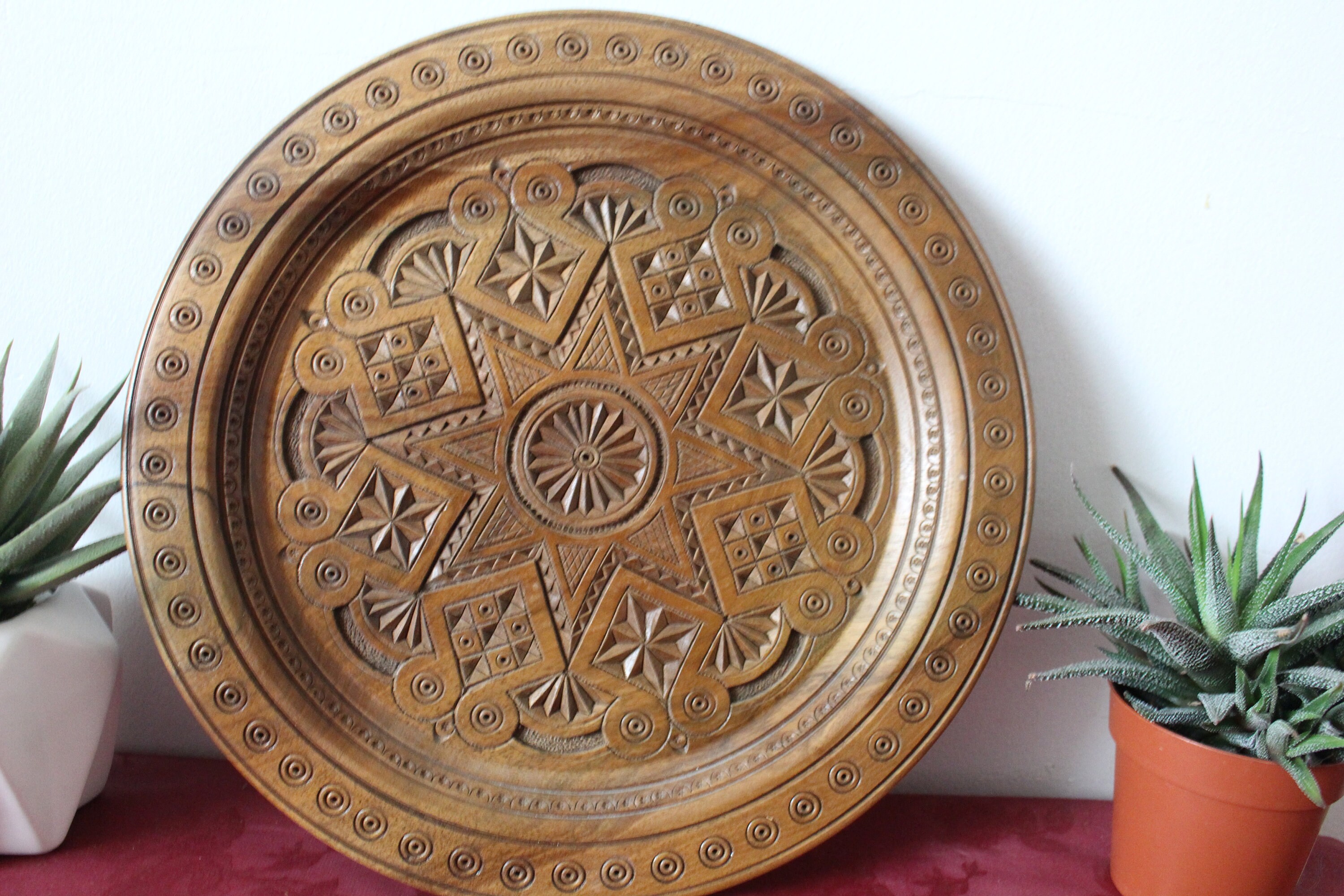 Carved Wooden Plate Hanging Plates Decorative Wooden Plate Etsy