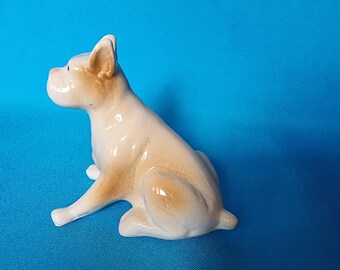 ヴィンテージ ミニチュア セラミック ボクサー犬 置物 2.5インチ