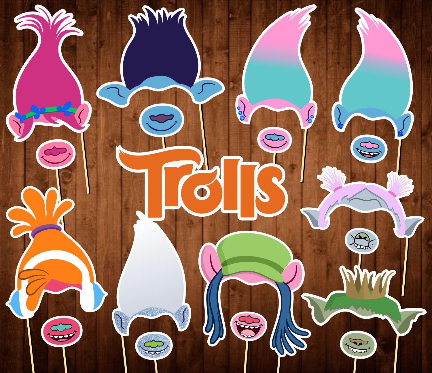 Trolls Photo Booth Props Printable PDF Trolls Birthday | Etsy