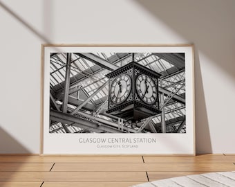 Glasgow Central Station Poster Print: Black & White Urban Art (Framed or Unframed)